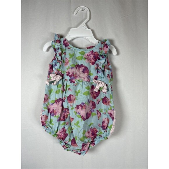 Ruffle Butts Blue Floral Romper Size 6-12 M Preowned - Picture 2 of 11